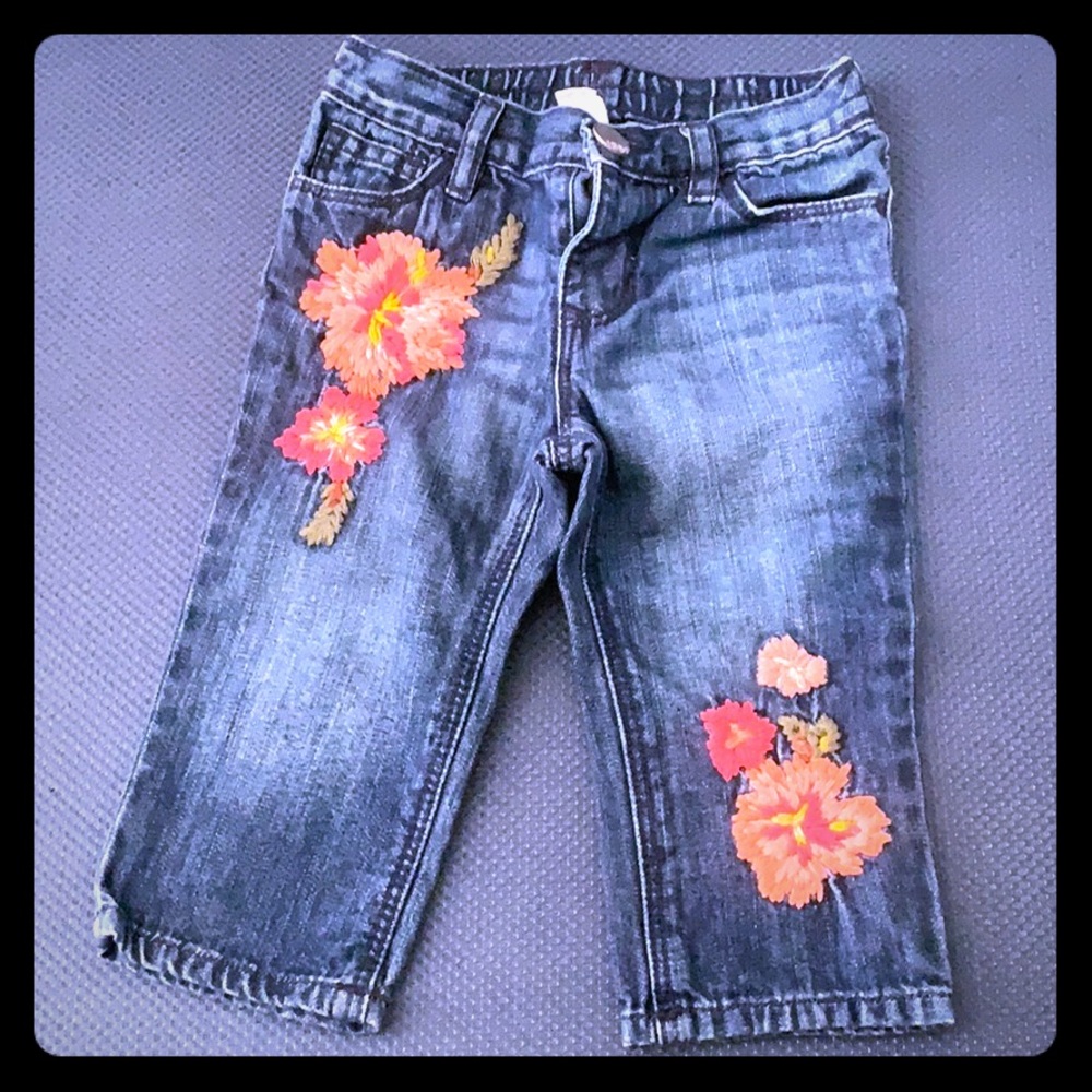 GAP Baby Floral Denim Boot Cut Jeans Size 6-12 Months EUC